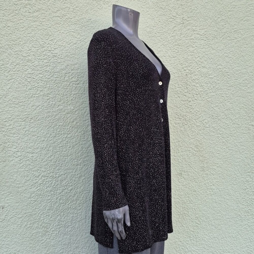Rabbit Rabbit Rabbit Designs Ladies Black Knit Sequins Accented Button Down Top - Picture 5 of 17